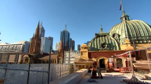 The largest clock in the station sits in a tower, ten floors above the Elizabeth Street intersection. (9NEWS)