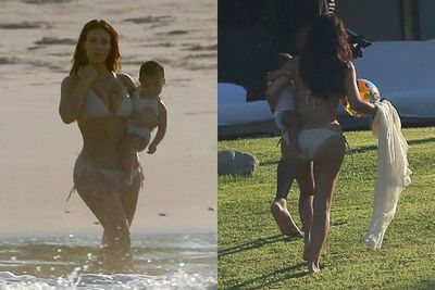 <br/><br/><br/>Kim Kardashian shared these throwback beach snaps to Instagram of her Mexican honeymoon with Kanye West... With special guest baby North!<br/><br/>