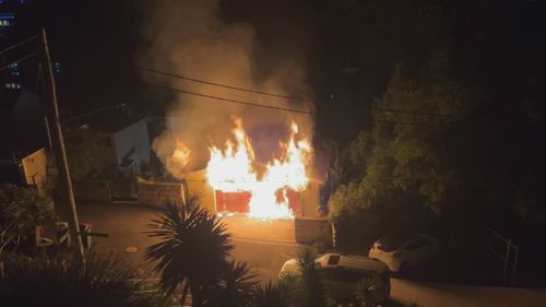 Fire in garage at Hunters Hill home.
