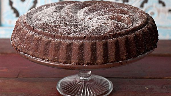 Hazelnut and raisin cloud forest chocolate cake
