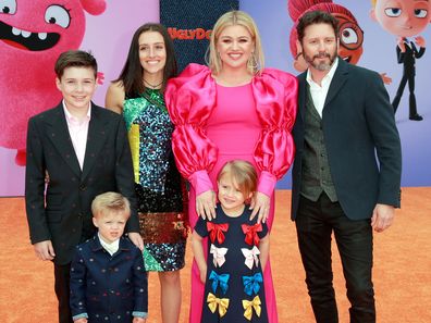 LOS ANGELES, CALIFORNIA - APRIL 27: (L-R) Seth Blackstock, Remington Alexander Blackstock, Savannah Blackstock, Kelly Clarkson, River Rose Blackstock, and Brandon Blackstock attend STX Films World Premiere of "UglyDolls" at Regal Cinemas L.A. Live on April 27, 2019 in Los Angeles, California. (Photo by Rich Fury/Getty Images)