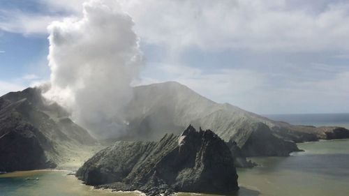 The billowing ash from White Island's eruption.