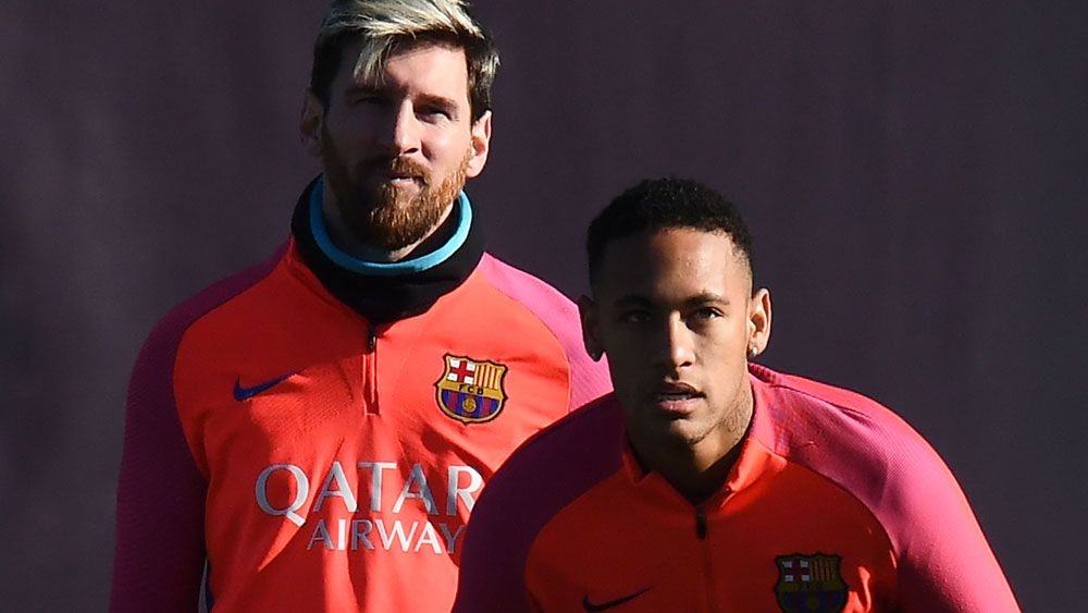 Barcelona teammates Lionel Messi and Neymar preparing for El Classico. (Getty Images)