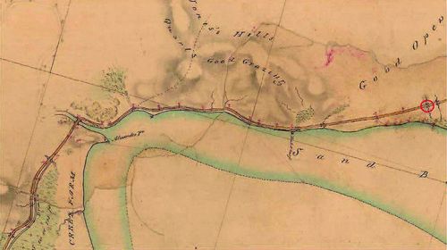 An 1839 map of a historic road in Brisbane, which is now Kingsford Smith Drive.  (Image: AAP/Brisbane City Council)