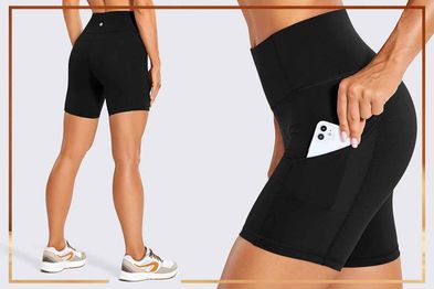 CRZ YOGA Womens Naked Feeling Light Biker Shorts with Pockets 8 Inches -  High Waisted Workout Athletic Running Yoga Shorts : : Clothing