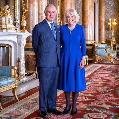 King Charles and Queen Consort Camilla - LONDON, ENGLAND - APRIL 28: (EDITORIAL USE ONLY. IMAGE MUST NOT BE USED AFTER 00:01 TUESDAY MAY 9, 2023 WITHOUT PRIOR APPROVAL FROM BUCKINGHAM PALACE. NO SALES. 