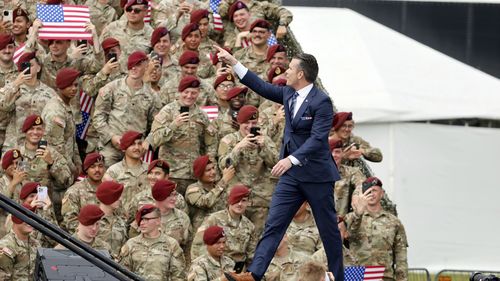 U.S Secretary of Defense Pete Hegseth speaks at Fort Bragg, N.C., Tuesday, June 10, 2025. (AP Photo/Karl DeBlaker)