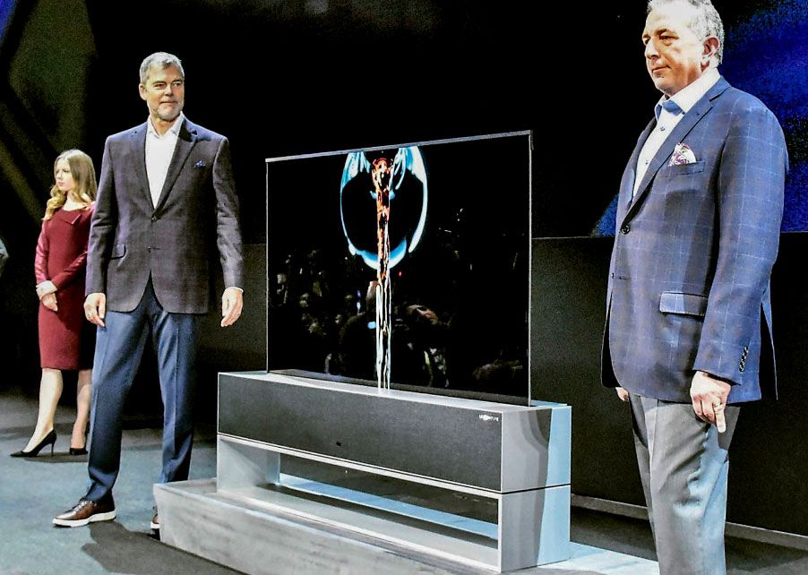 LG Electronics unveils its organic light-emitting diode television whose display can be rolled up like a piece of paper, shown at a the Consumer Electronics Show in Las Vegas.