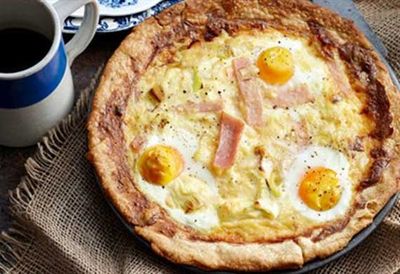 Rustic bacon and egg pie with feta