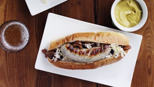 Weisswurst with beer-braised onion and soused cabbage
