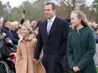 (left to right) Isla Phillips, Peter Phillips and Savannah Phillips attending the Christmas Day morning church service at St Mary Magdalene Church in Sandringham, Norfolk. Picture date: Sunday December 25, 2022. (Photo by Joe Giddens/PA Images via Getty Images)