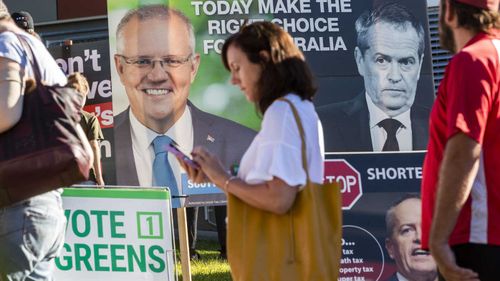 Voters queue up at a Brisbane polling place.