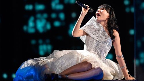 Dami Im of Australia performs during the first dress rehearsal for the Eurovision Song Contest final in Stockholm, Sweden. (AAP)