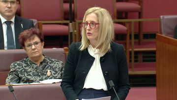 Katy Gallagher gives a statement to the Senate.