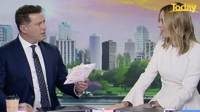 Karl Stefanovic was surprised with a baby gift from the Today team.