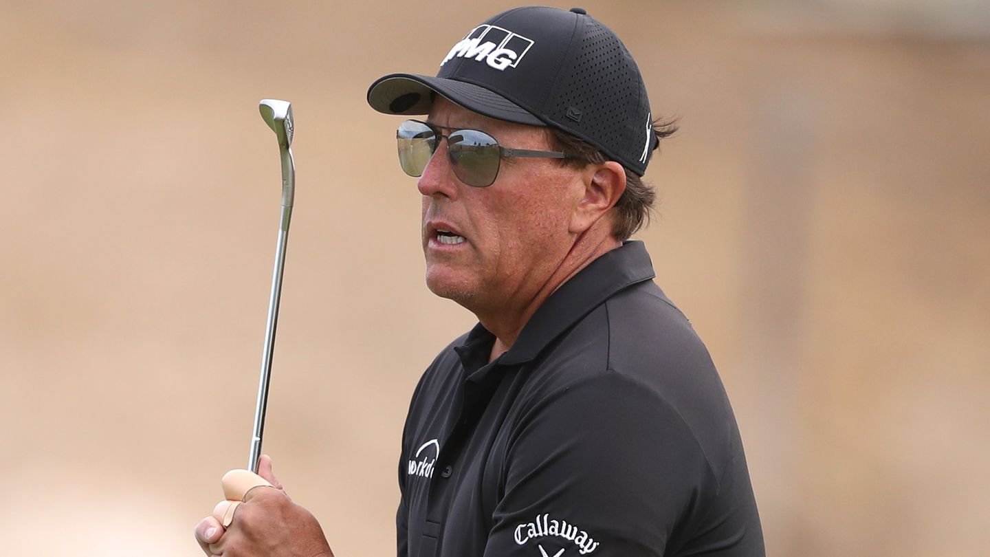 Phil Mickelson of the United States reacts on the 13th green during day two of the PIF Saudi International.