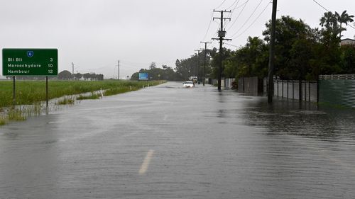 Roads near the Sunshine Coast town of Bli Bli in Queensland are flooded.  
