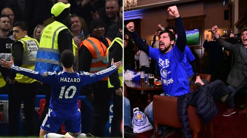 Leicester City fans cheers as Chelsea scores. (AFP)