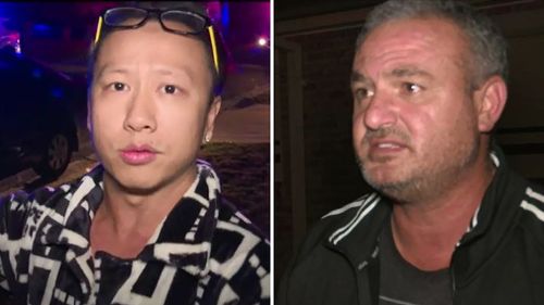 Neighbours Michael and Mario leapt into action when they heard screams for help, smashing a window and rescuing the pair. Picture: 9NEWS.