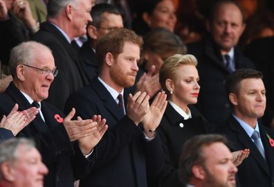 Prince Harry and Princess Charlene of Monaco during the Old Mutual Wealth Series match between England and South Africa at Twickenham Stadium on November 12, 2016 in London, England.