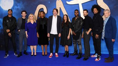 Cats cast London photocall (L-R) Larry Bourgeois of Les Twins, Laurie Davidson, Rebel Wilson, Jennifer Hudson, Tom Hooper, Francesca Hayward, Jason Derulo, Robbie Fairchild, Laurent Bourgeois of Les Twins, Ian McKellan