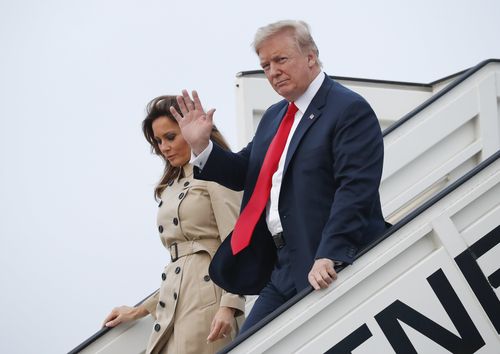 Donald Trump has touched down in Brussels with wife Melania ahead of his meetings with NATO. Picture: AAP