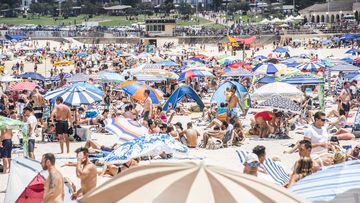 A packed Bondi Beach on Australia Day 2020.