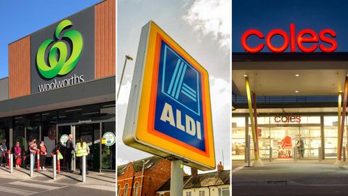 Supermarkets splice image: Woolworths, Aldi, Coles