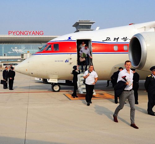 Steinfort and the crew land at Pyongyang Airport.