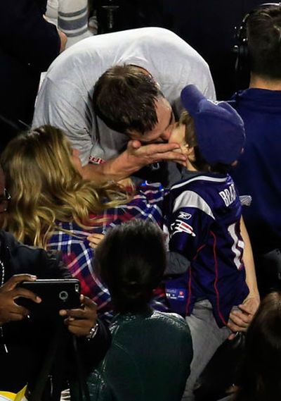 He celebrated after the match with his son and wife Gisele Bundchen. (Getty)