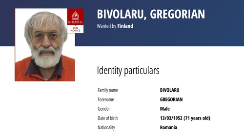 This photo shows the red notice of Romania's Gregorian Bipolar on Interpol website, Tuesday, Nov.28, 2023.