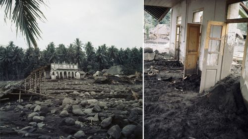 Villages almost completely reduced to ash after 1963 eruption of Agung volcano in 1963. (AAP)