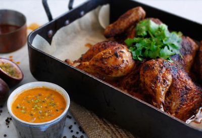 Roast chicken with spicy Peruvian passionfruit sauce