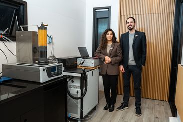 Purdue University engineers Nusrat Jung, at left, and Brandon Boor study the impact of everyday products and activities on a home&#x27;s air quality.