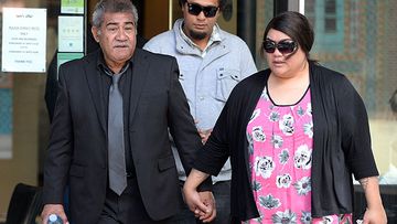 Tau Taufa and his daughter Treicee Taufa outside the Magistrates Court on Monday. (AAP)
