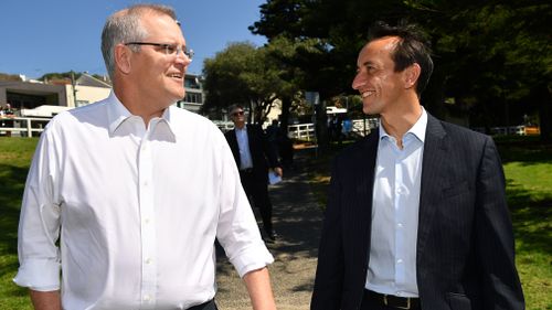 Scott Morrison pictured with Dave Sharma in Sydney yesterday.