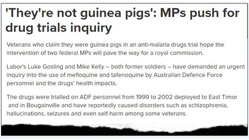How nine.com.au reported the calls for an urgent inquiry into the use of anti-malaria drugs by the ADF.
