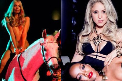 Shakira and Rihanna have been slammed by conservatives for their risque new video, but fake lesbianism is nothing new in the music world. Whether it is making a political statement or purely attention-seeking behaviour, the world is watching. Here are our favourite girls pretending to like other girls on film.