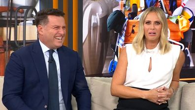 Karl Stefanovic and Sylvia Jeffreys talk to Space Invaders host Peter Walsh