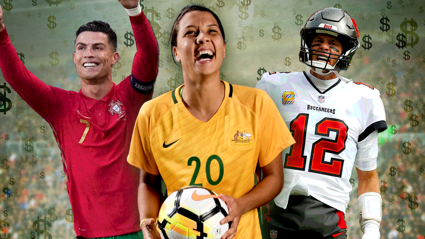 Sam Kerr (centre) is ninth on a list of the world&#x27;s most marketable athletes, putting her up alongside Cristiano Ronaldo and Tom Brady.