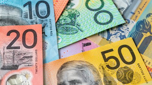 Dinheiro da Austrália. Dólares australianos, notas de papel. Conceito financeiro, histórico de negócios. fechar-se