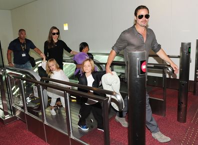Brad Pitt, Angelina Jolie and their six children Maddox, Pax, Zahara, Shiloh, Knox, and Vivienne, 2013