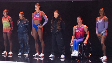 Athletes posing in Team USA uniforms at Nike&#x27;s unveiling event in Paris. (Image: WDD)