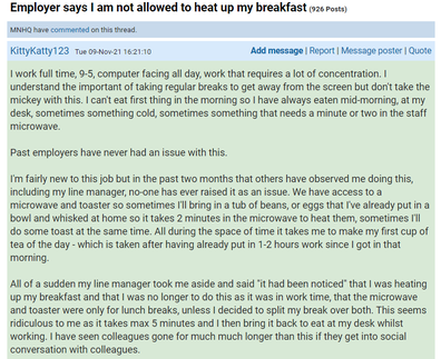 The incredulous employee has asked Mumsnet for advice.