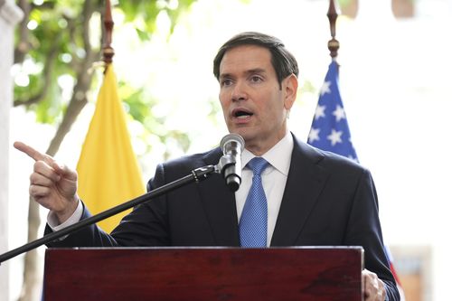 El secretario de Estado Marco Rubio habla durante una conferencia de prensa conjunta con la ministra de Relaciones Exteriores de Ecuador, Gabriela Sommerfeld, en el Palacio de Carondelet en Quito, Ecuador, el jueves 4 de septiembre de 2025. (Foto AP/Jacquelyn Martin, Pool)