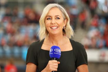 Commentator and former player Liz Ellis speaks on Channel Nine ahead of the Super Netball.