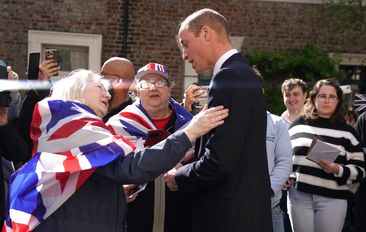 Prince William, Prince of Wales speaks to the public as he visits James&#x27; Place Newcastle on April 30, 2024 in Newcastle upon Tyne, England.  