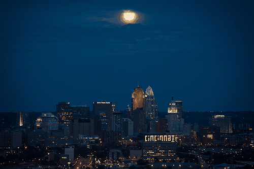 A blue moon seen over Cincinnati on August 12, 2012. 