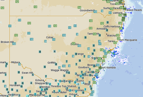 The cold front will also cause temperatures to plummet. These are the current temperatures across NSW.