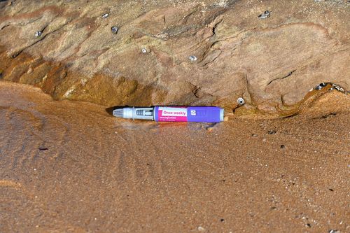 Used semaglutide pen discarded at the beach